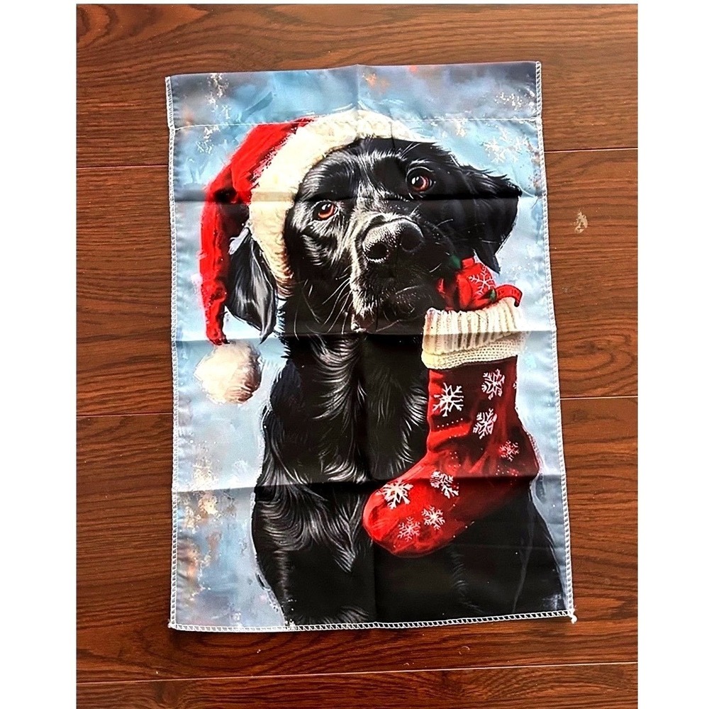 Christmas Black Labrador Garden Flag 12x18 Holiday Dog Santa Hat Yard Decor